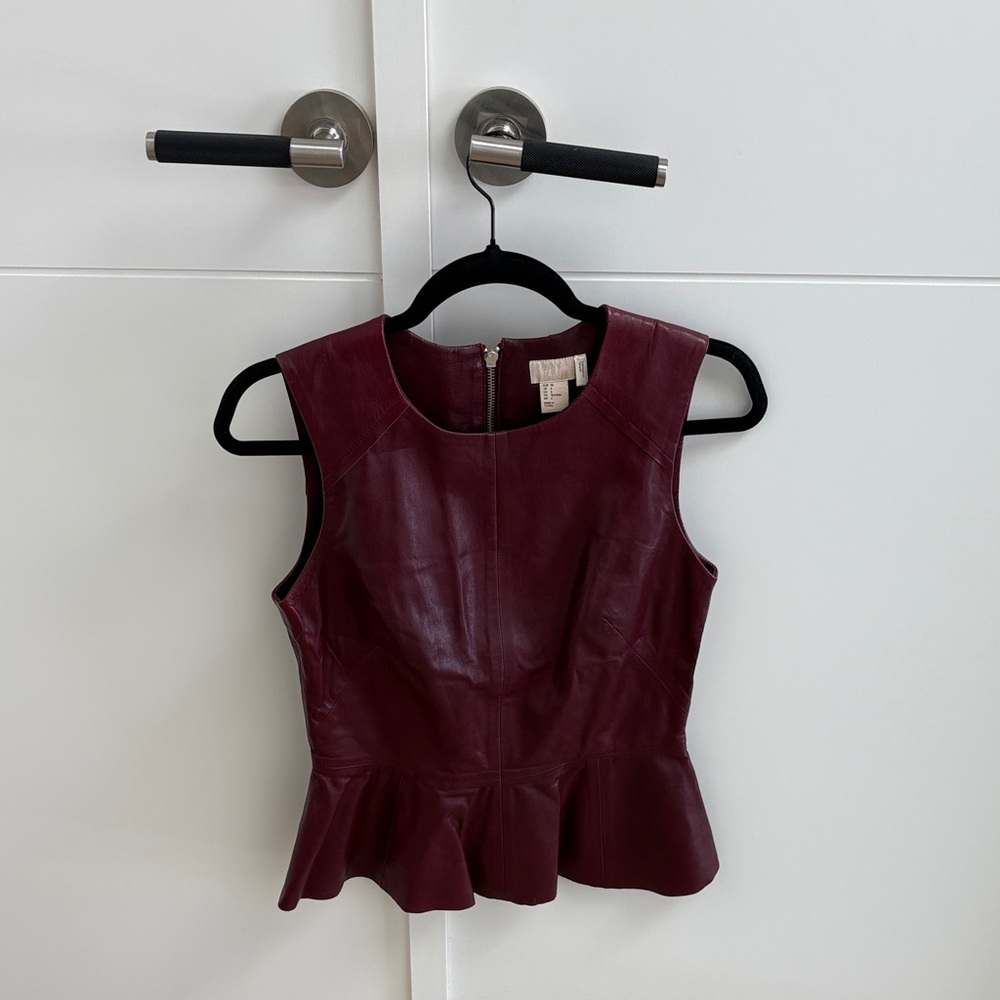 H&M Leather Burgundy Peplum Sleeveless Blouse